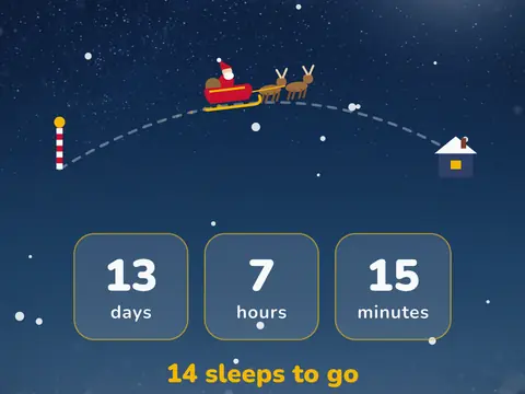 The countdown in the app: 13 days, 7 hours, 15 minutes, 14 sleeps to go.