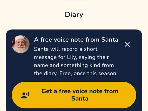 The offer in the app: a free voice note from Santa for Lily.